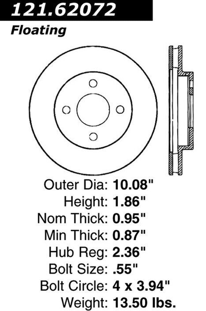 Centric Front Disc Brake Rotor for Cobalt, G5, Ion, G4, Pursuit (121.62072)