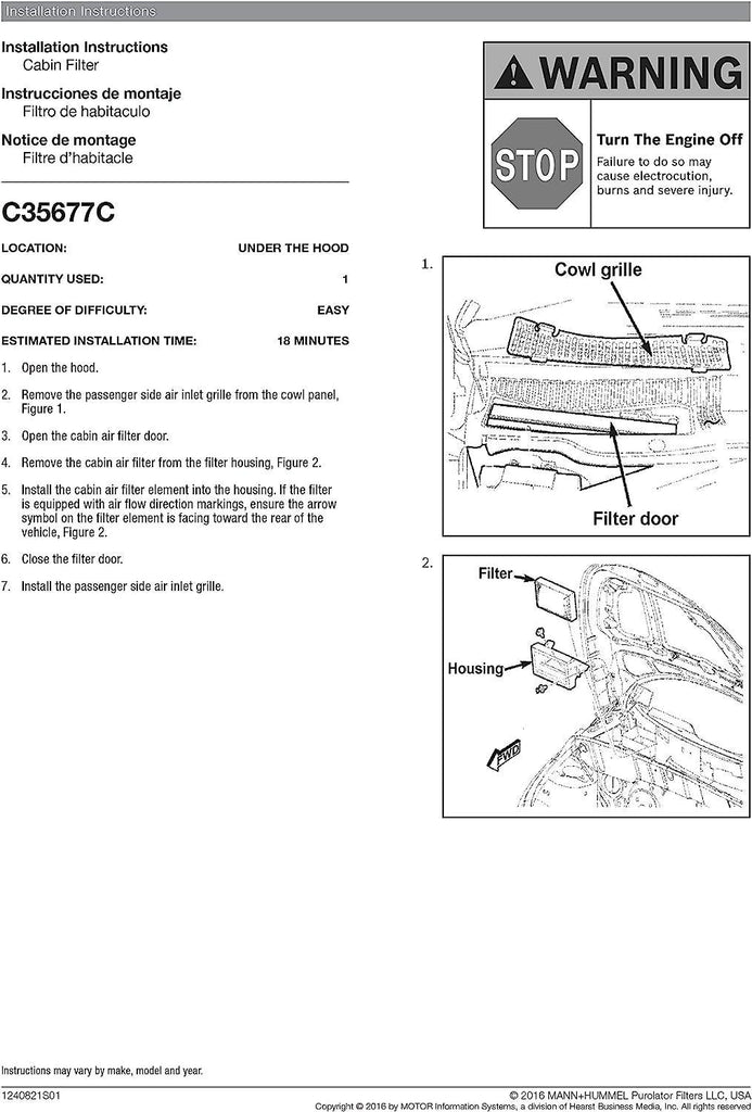 C35677C one Advanced Cabin Air Filter Compatible with Select Dodge and Chrysler