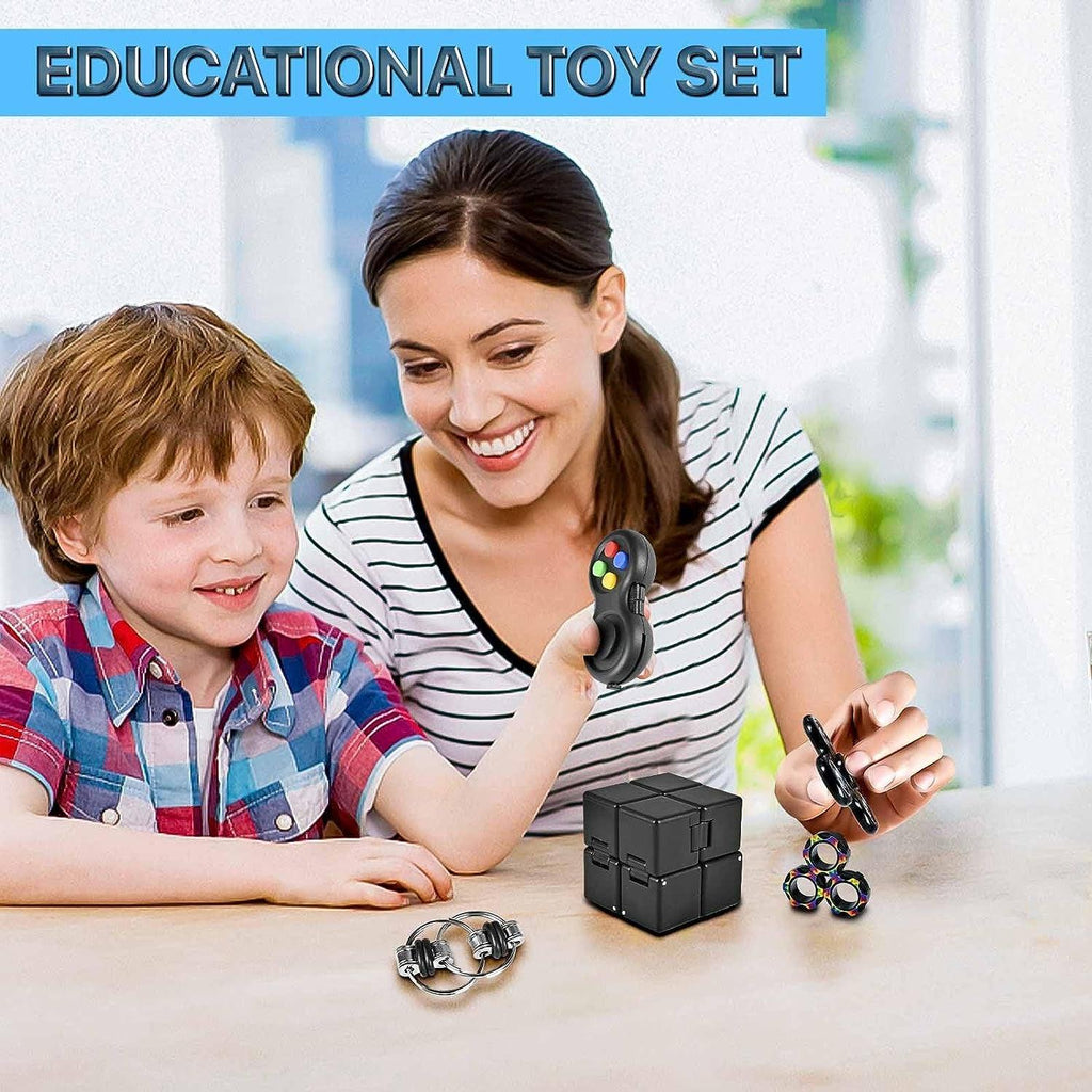 Dr.Kbder 5Pcs Fidget Toys Adults Set, Autism Sensory Toys Pack with Figette Cube Magnetic Rings Fidget Pad ADHD Stress Relief Toys for Kids Teen, Cool Gadget Desk Spinner Christmas Stocking Stuffer…