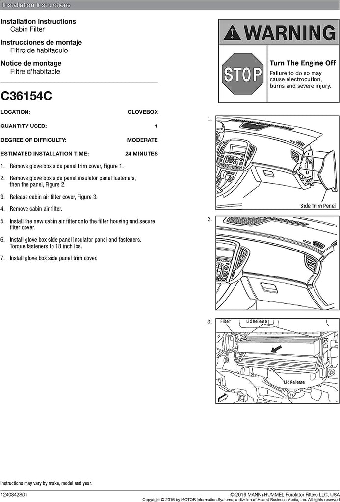 C36154C one Advanced Cabin Air Filter Compatible with Select General Motors Vehicles