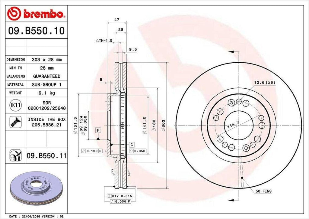 Brembo Front Disc Brake Rotor for 06-07 Hyundai Sonata (09.B550.11)