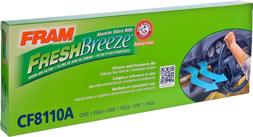 Fresh Breeze Cabin Air Filter Replacement for Car Passenger Compartment W/ Arm and Hammer Baking Soda, Easy Install, CF8110A for Select Audi and Volkswagen Vehicles , White