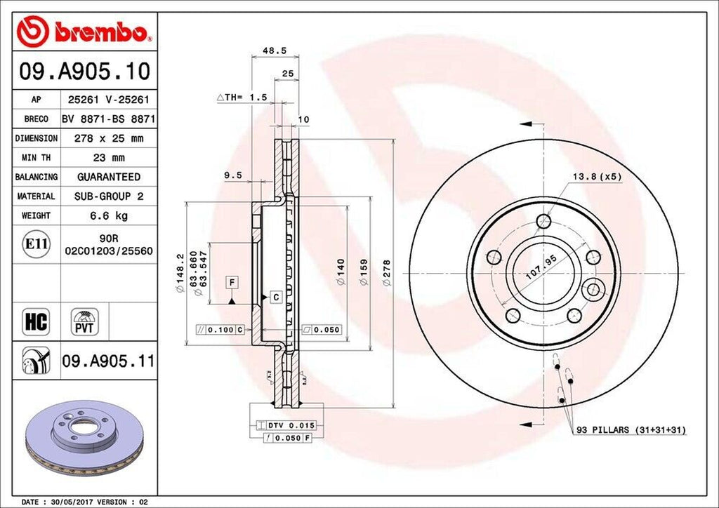 Brembo Front Disc Brake Rotor for C-Max, Focus (09.A905.11)