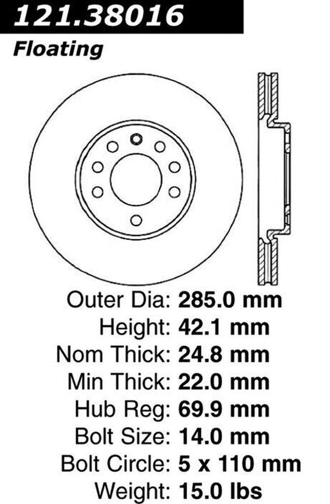 Centric Front Disc Brake Rotor for 9-3, BLS (121.38016)