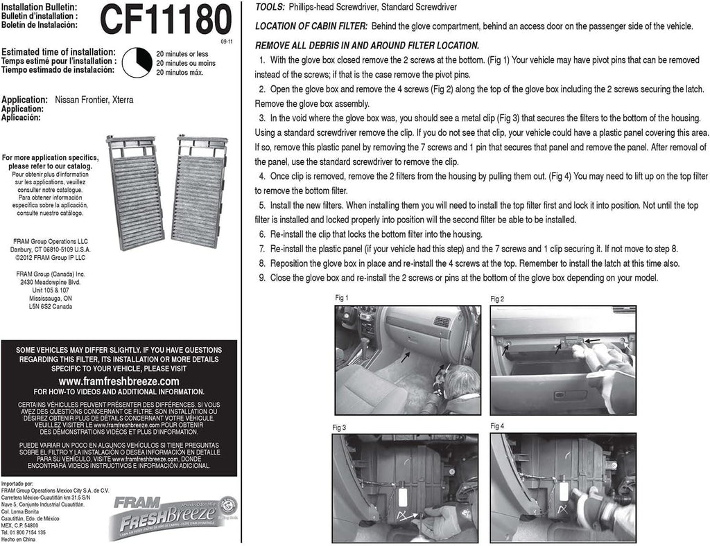 Fresh Breeze Cabin Air Filter Replacement for Car Passenger Compartment W/ Arm and Hammer Baking Soda, Easy Install, CF11180 for Nissan Vehicles