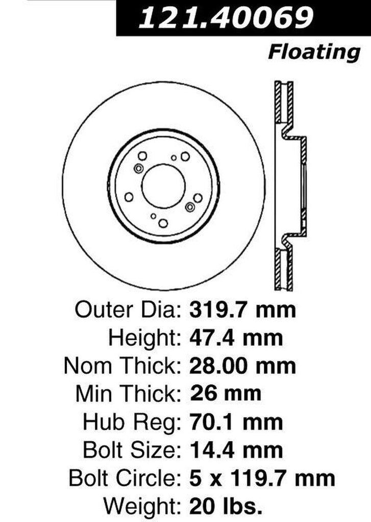 Centric Front Disc Brake Rotor for 06-14 Honda Ridgeline (121.40069)