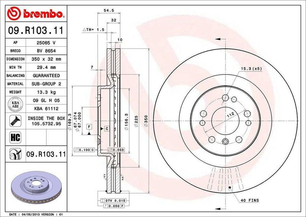Brembo Front Disc Brake Rotor for Mercedes-Benz (09.R103.11)