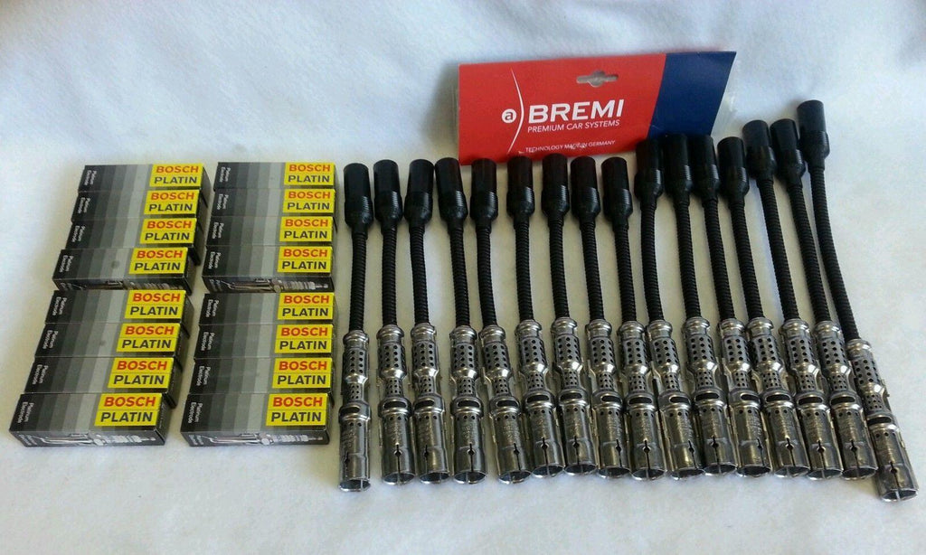 Mercedes OE BOSCH 16-Spark Plug and Bremi Wire Set Made in Germany - FR8DPP33