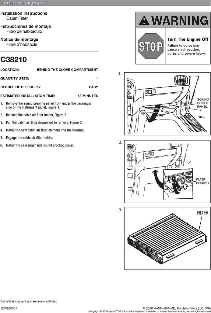 C38210 one Advanced Cabin Air Filter Compatible with Select Volvo Vehicles
