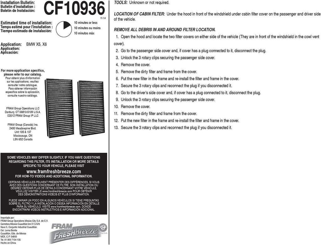 Fresh Breeze Cabin Air Filter with Arm & Hammer Baking Soda, CF10936 for BMW Vehicles