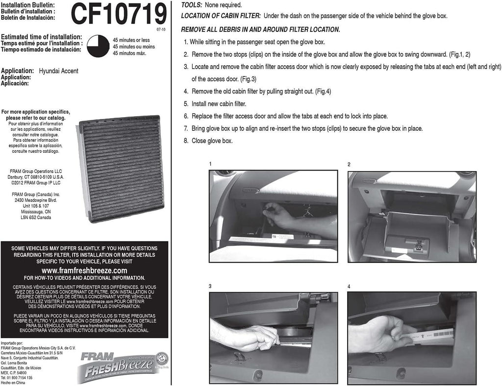 Fresh Breeze Cabin Air Filter Replacement for Car Passenger Compartment W/ Arm and Hammer Baking Soda, Easy Install, CF10719 for Select Dodge and Hyundai Vehicles , White
