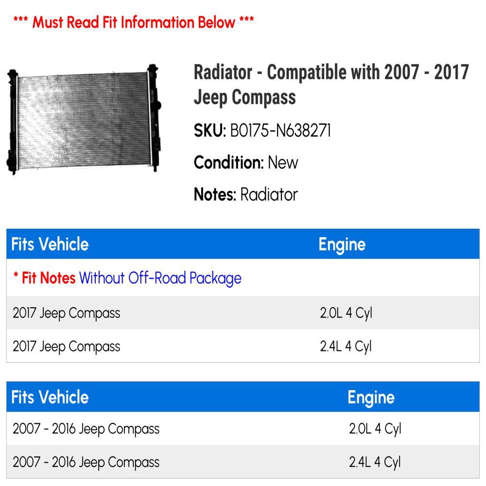 Radiator - Compatible with 2007 - 2017 Jeep Compass 2008 2009 2010 2011 2012 2013 2014 2015 2016