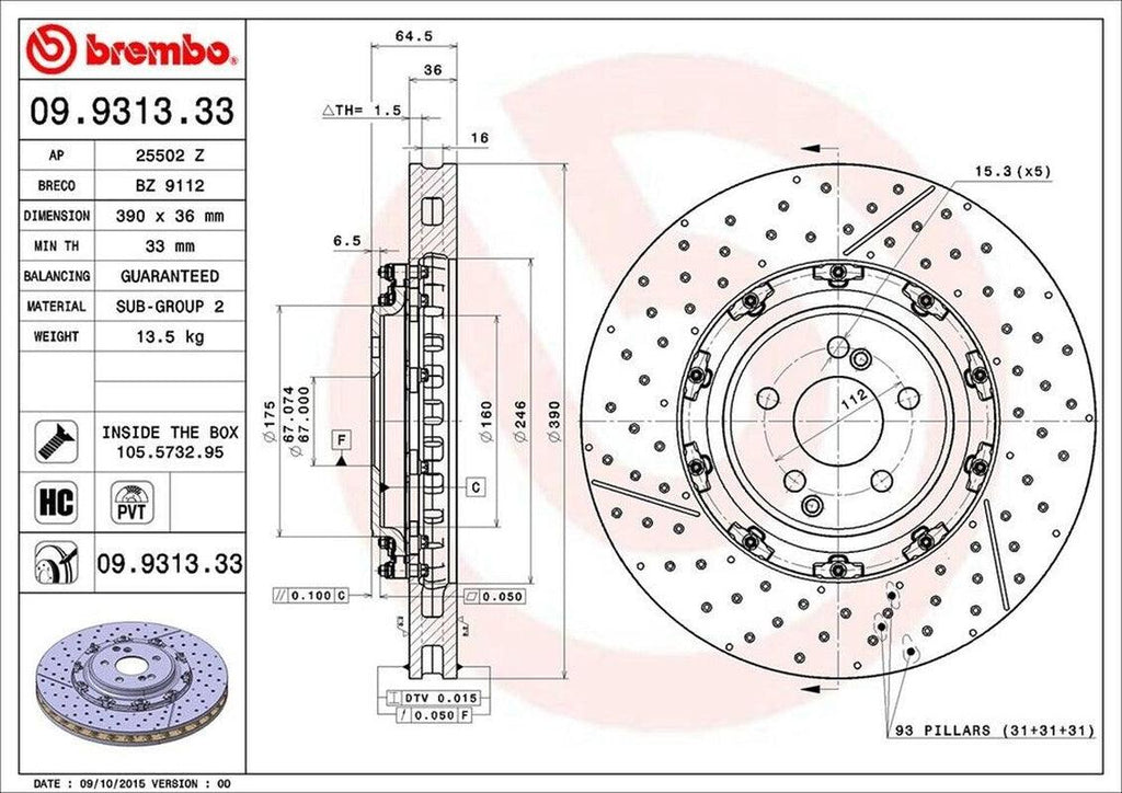 Brembo Front Disc Brake Rotor for Mercedes-Benz (09.9313.33)
