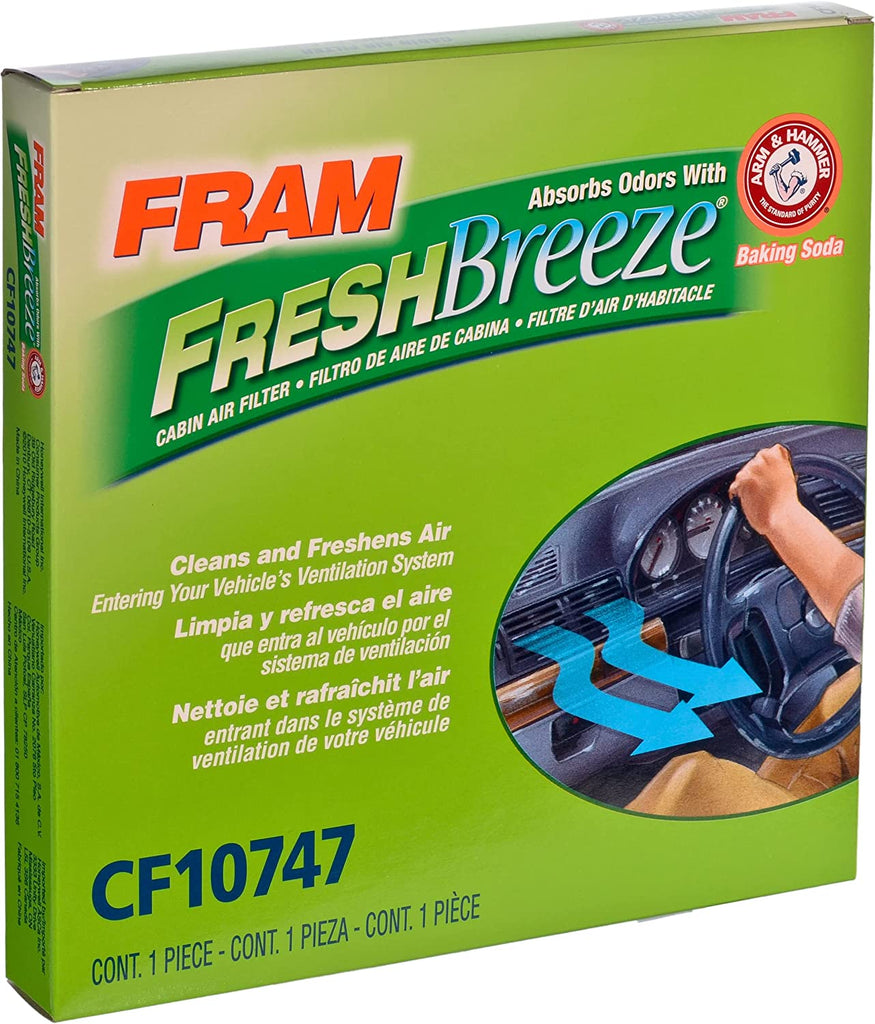 Fresh Breeze Cabin Air Filter with Arm & Hammer Baking Soda, CF10747 for Select Dodge and Jeep Vehicles , White