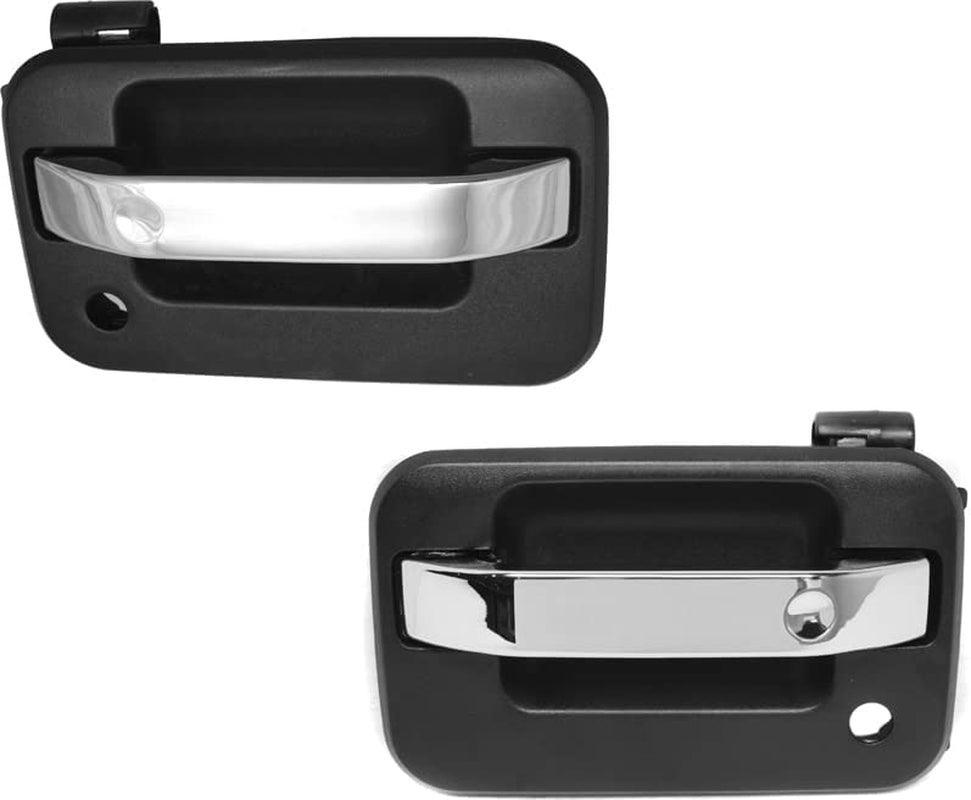 Front Exterior Door Handle Set of 2 Compatible with 2004-2015 Ford F-150, Fits 2006-2008 Lincoln Mark LT Black Bezel with Chrome Lever Driver and Passenger Side