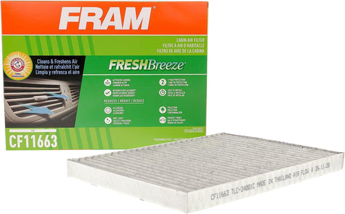Fresh Breeze Cabin Air Filter with Arm & Hammer Baking Soda, CF11663 for Select Buick, Chevrolet, GMC and Saturn Vehicles, White