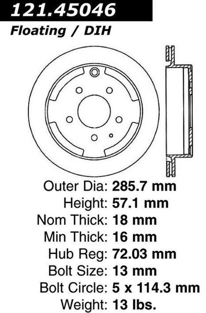 Centric Rear Disc Brake Rotor for MPV, 929 (121.45046)