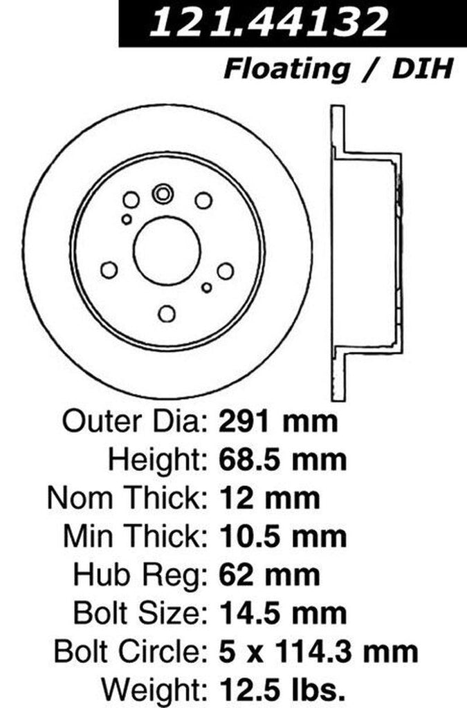 Centric Rear Disc Brake Rotor for 04-10 Sienna (121.44132)