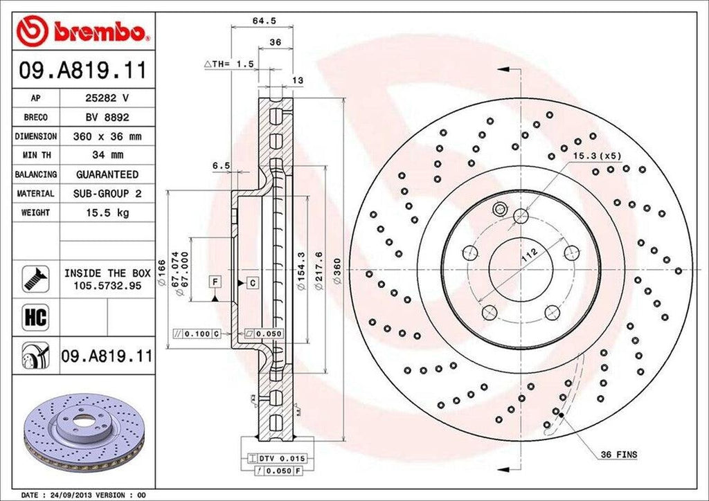 Brembo Front Disc Brake Rotor for Mercedes-Benz (09.A819.11)
