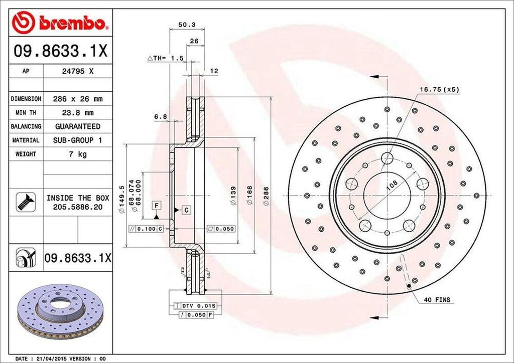 Brembo Front Disc Brake Rotor for S60, XC70, V70 (09.8633.1X)