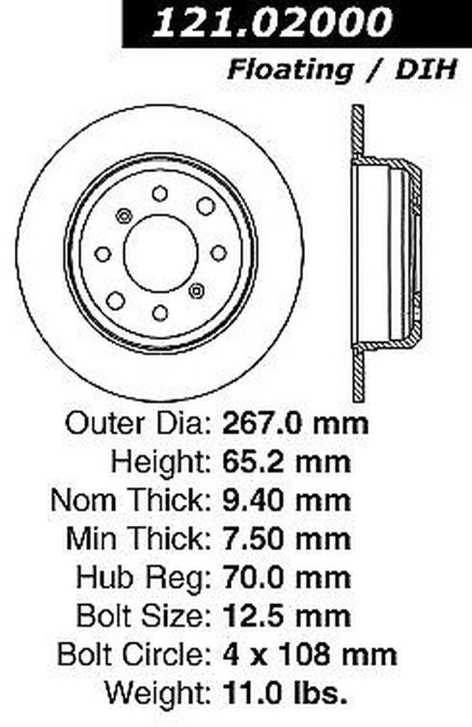 Centric Rear Disc Brake Rotor for Alfa Romeo (121.02000)