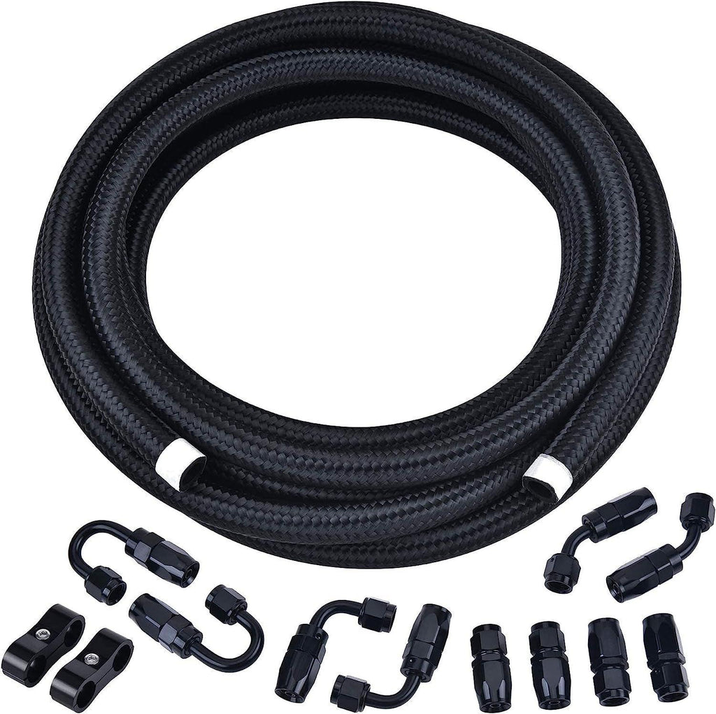 30 Row AN10-10AN Stacked Plate Oil Cooler 6AN 8AN Adapter Universal Engine Transmission Bundle with 6AN 3/8" Fuel Line Hose Fitting Kit Braided Nylon Stainless Steel Oil Gas CPE 20FT Black