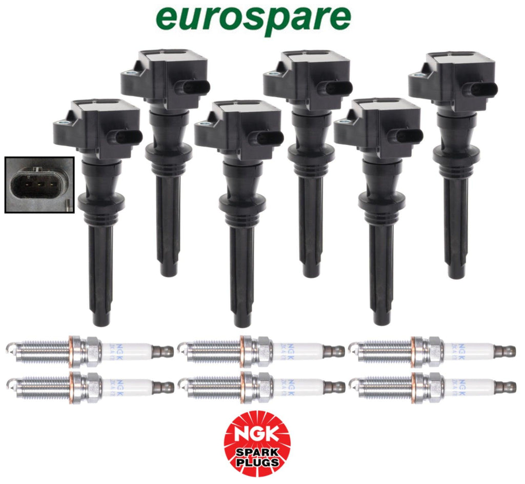 Ignition Coil OE Quality + Spark Plug Iridium NGK OEM (6Set) for Jaguar 3.0L