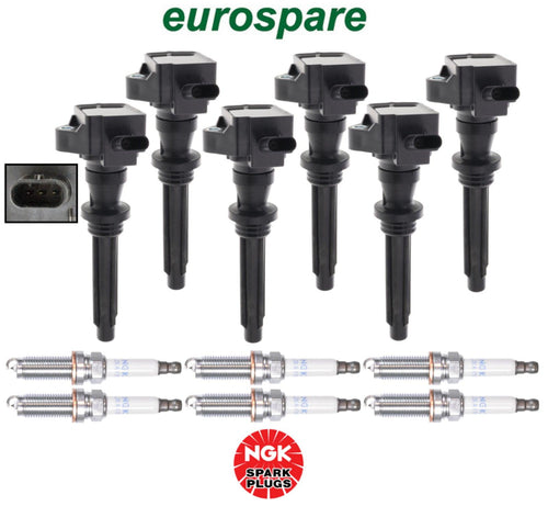 Ignition Coil OE Quality + Spark Plug Iridium NGK OEM (6Set) for Jaguar 3.0L