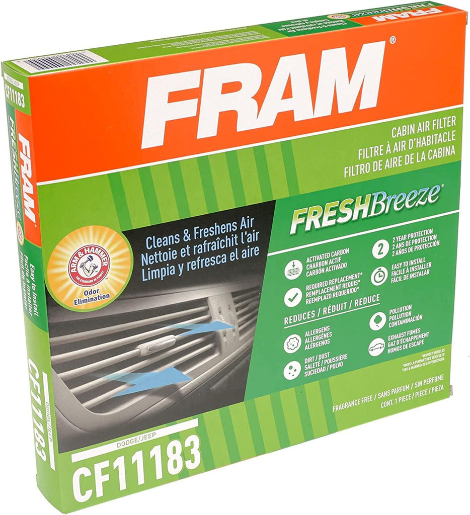 Fresh Breeze Cabin Air Filter Replacement for Car Passenger Compartment W/ Arm and Hammer Baking Soda, Easy Install, CF11183 for Select Dodge and Jeep Vehicles , White