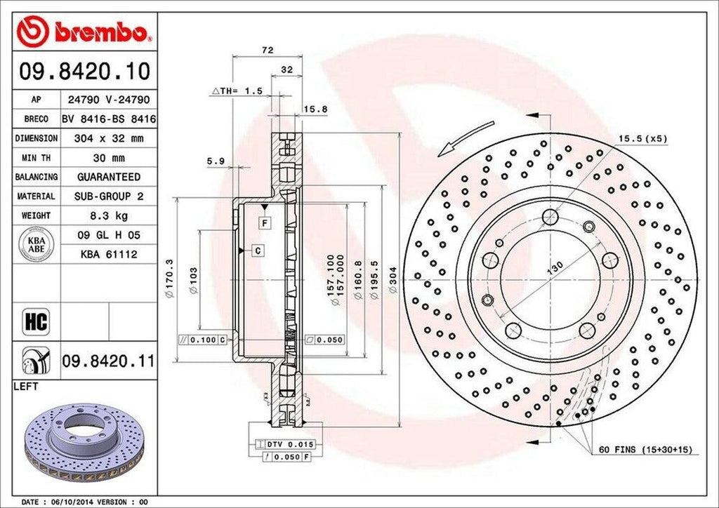 Brembo Front Driver Side Disc Brake Rotor for 1994-1998 911 (09.8420.11)