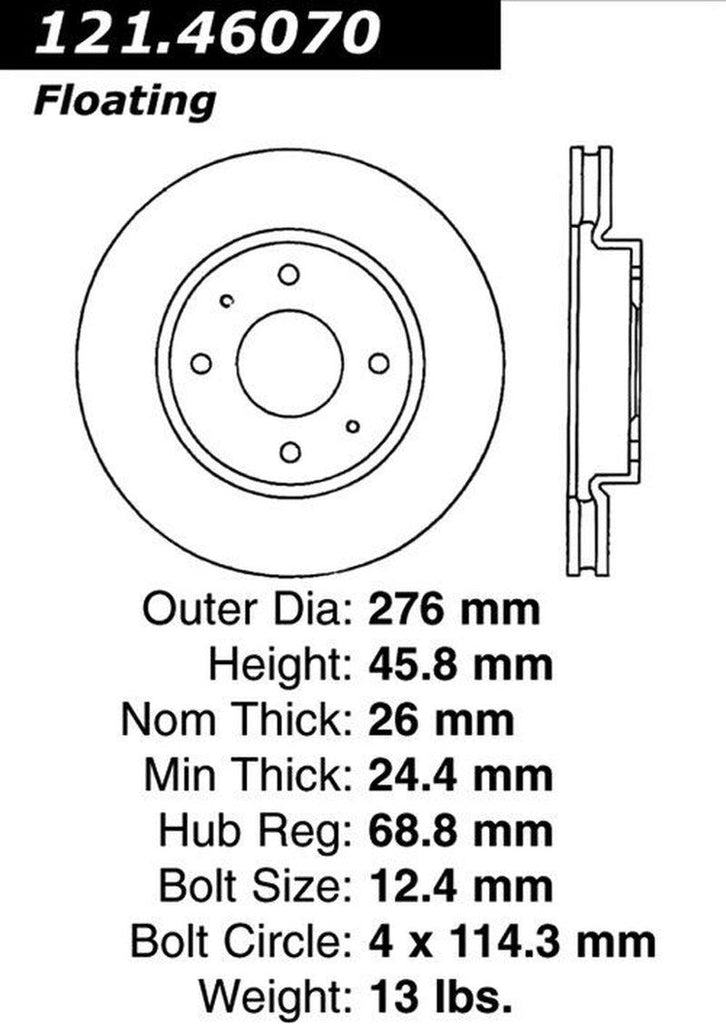 Centric Front Disc Brake Rotor for 04 Lancer (121.46070)