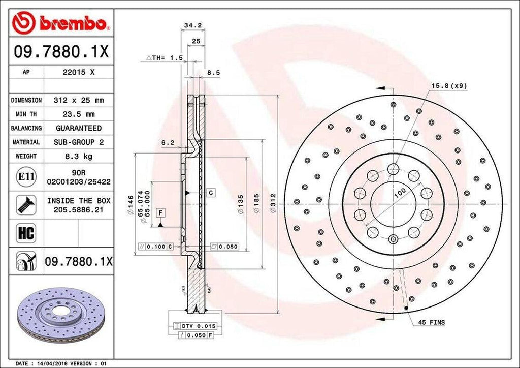 Brembo Front Disc Brake Rotor for TT, TT Quattro, Jetta, Golf (09.7880.1X)