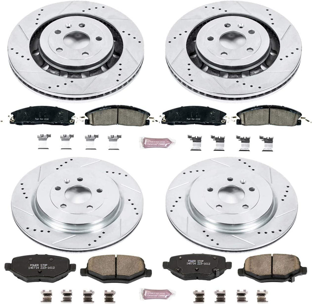 K6375 Front and Rear Z23 Carbon Fiber Brake Pads with Drilled & Slotted Brake Rotors Kit