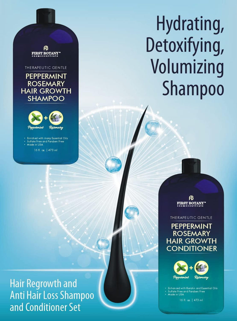 Peppermint Rosemary Hair Regrowth and anti Hair Loss Shampoo and Conditioner Set - Daily Hydrating, Detoxifying, Volumizing Shampoo and Fights Dandruff for Men and Women 16 Fl Oz X 2