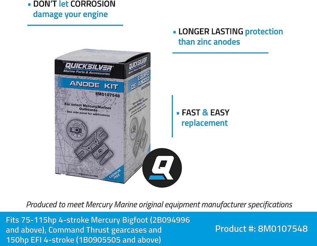 8M0107548 Aluminum Anode Kit for Select Mercury 75-150 Hp Outboards