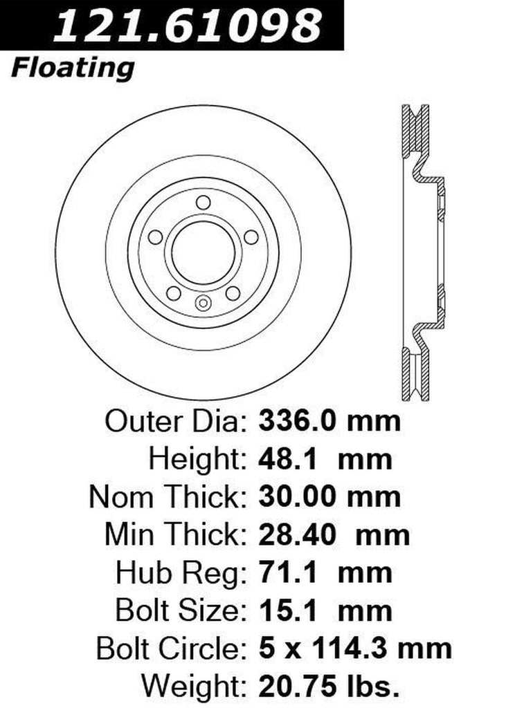 Centric Front Disc Brake Rotor for 11-14 Ford Mustang (121.61098)