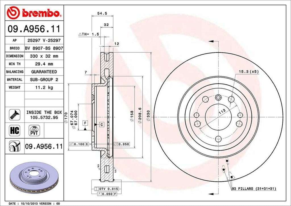 Brembo Front Disc Brake Rotor for GLE350, Gle300D, ML350 (09.A956.11)