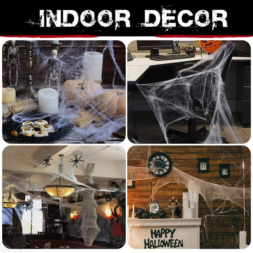 1000 Sqft Spider Webs Halloween Decorations with 77 Fake Spiders, Super Stretch Cobwebs for Halloween Indoor and Outdoor Decor