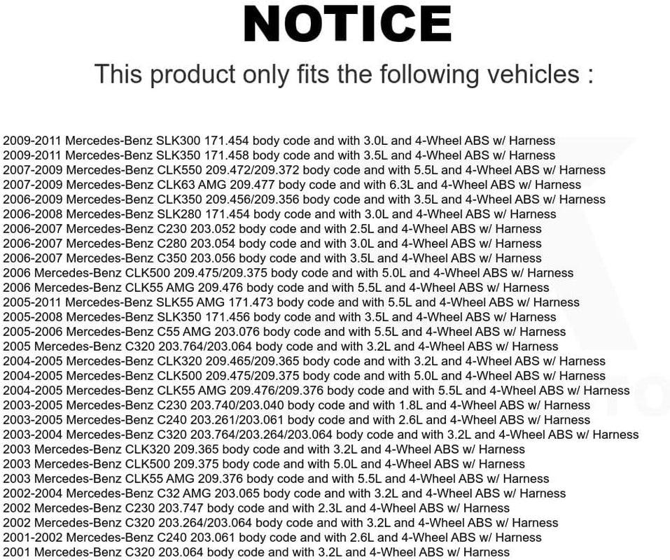 Mpulse Front ABS Wheel Speed Sensor SEN-2ABS0087 for Mercedes-Benz C230 C240 CLK350 C320 C280 CLK320 CLK500 SLK350 SLK280 CLK550 SLK300 C350 SLK55 AMG CLK55 C32 C55 CLK63 W/Harness