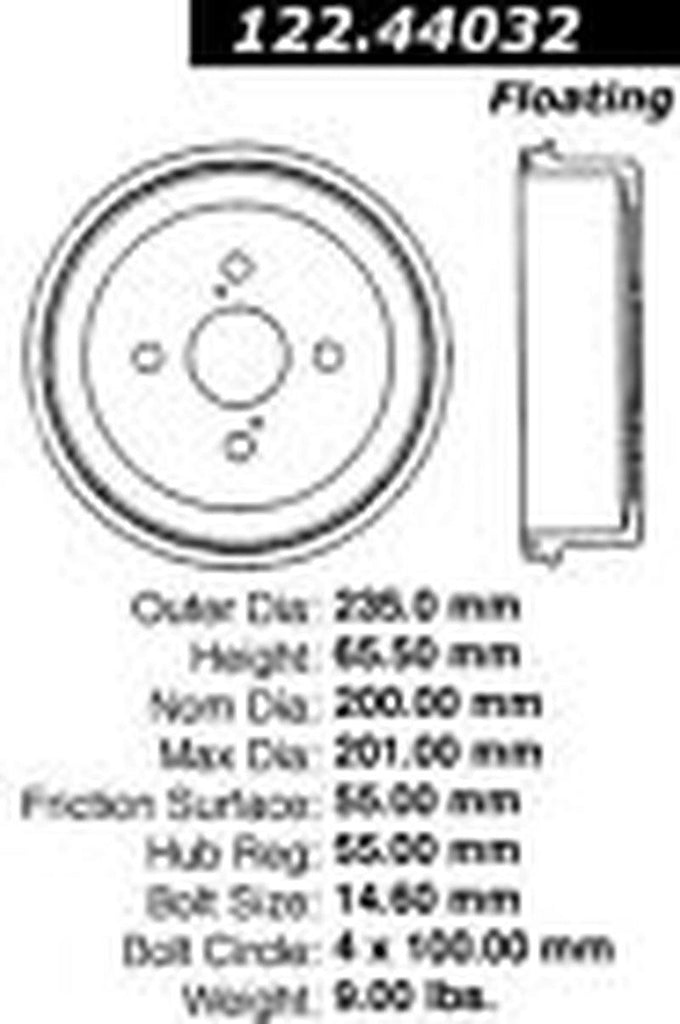 Centric Brake Drum for Prizm, Corolla 122.44032