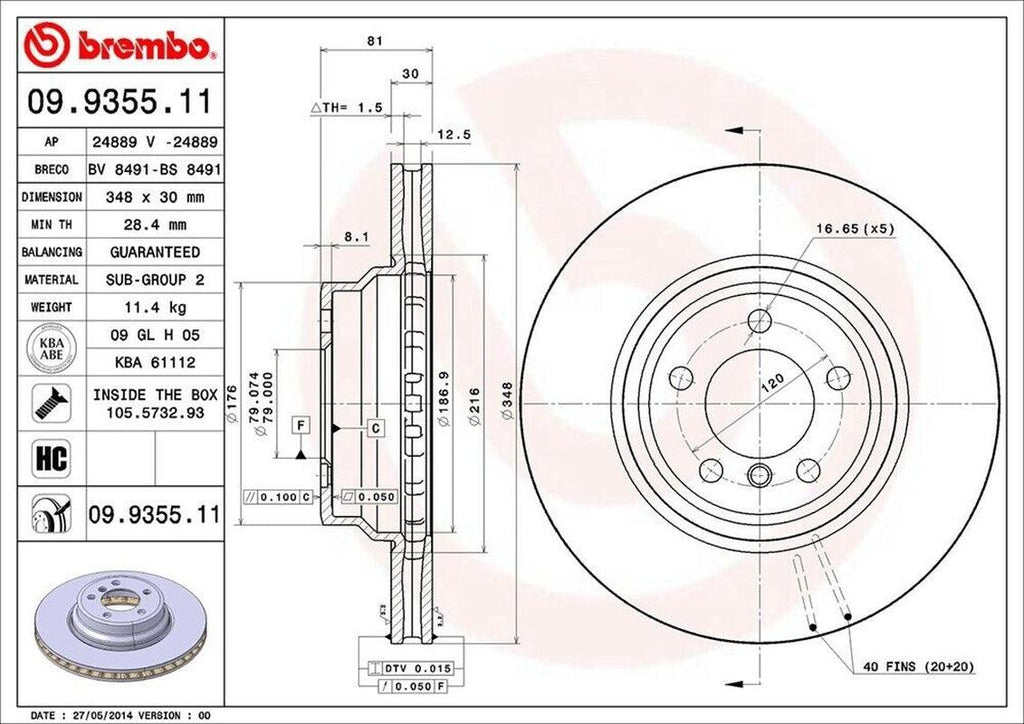 Brembo Front Disc Brake Rotor for BMW (09.9355.11)