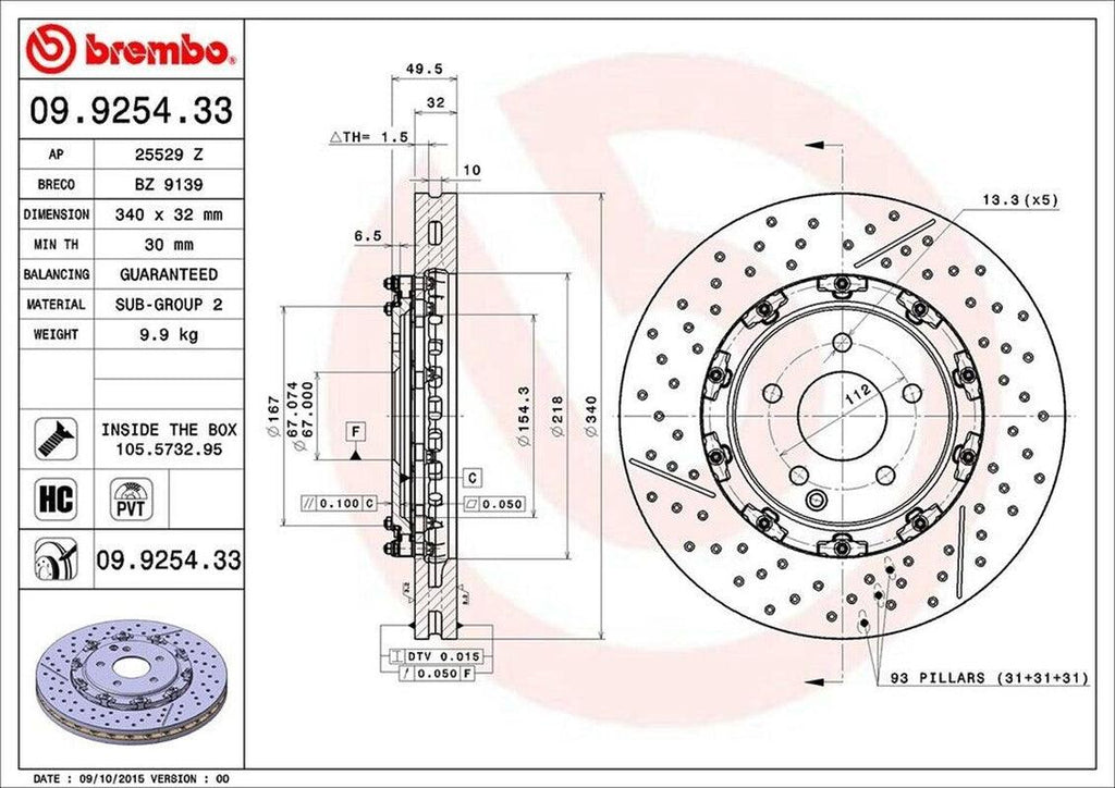 Brembo Front Disc Brake Rotor for CLK55 AMG, SLK55 AMG (09.9254.33)