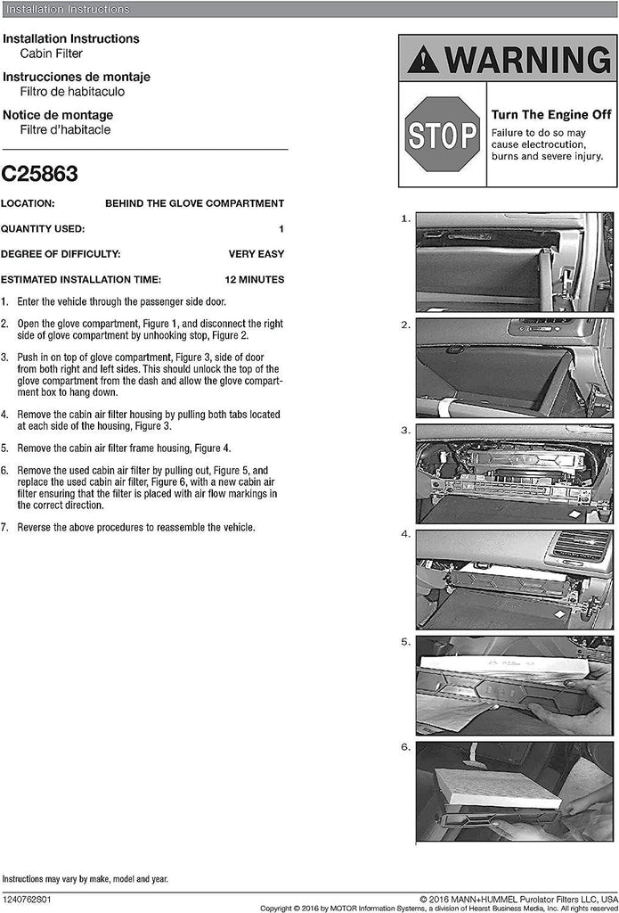 C25863 one Advanced Cabin Air Filter Compatible with Select Subaru, Toyota, Scion, Honda