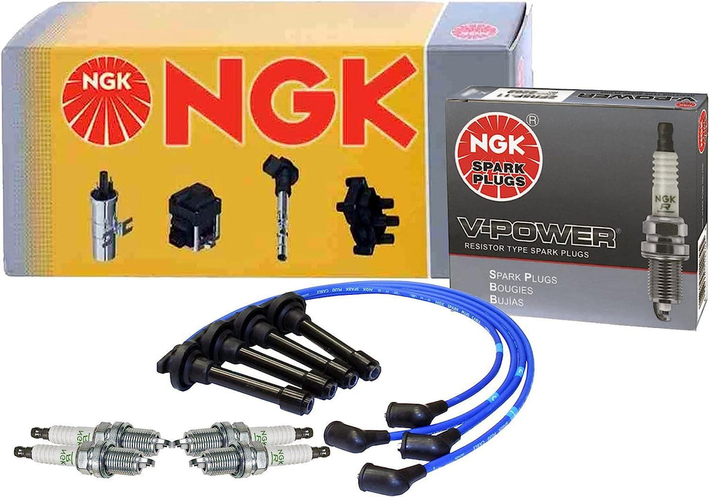 NGK Wire & 4 V-Power Spark Plugs Kit for Honda Accord LX EX DX 2.2 L4 1990-1991