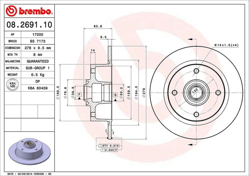 Brembo Front Disc Brake Rotor for Volkswagen (08.2691.10)