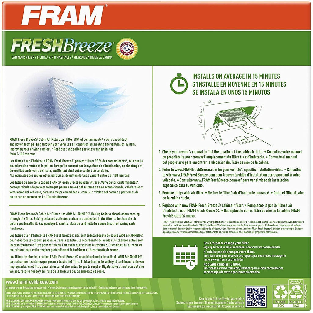 Fresh Breeze Cabin Air Filter Replacement for Car Passenger Compartment W/ Arm and Hammer Baking Soda, Easy Install, CF8769A for Select Lexus Vehicles , White