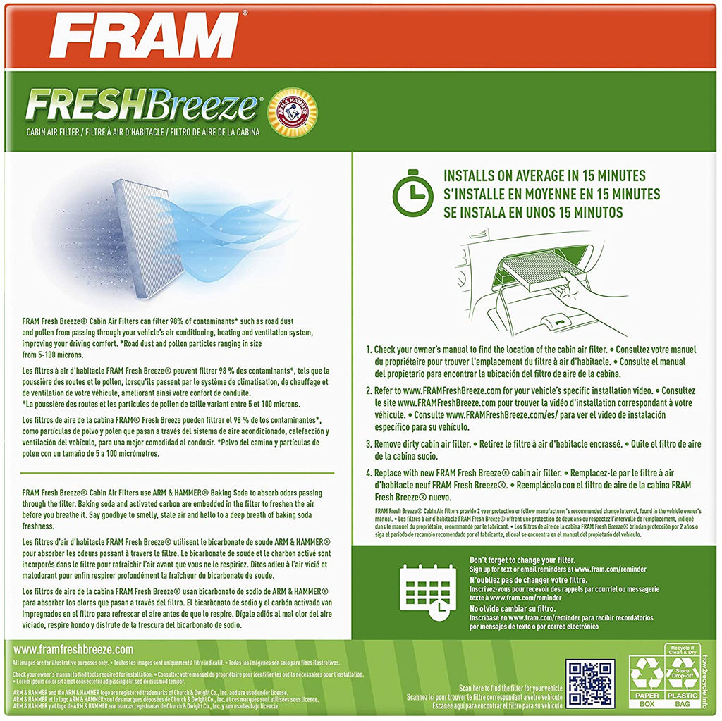 Fresh Breeze Cabin Air Filter with Arm & Hammer Baking Soda, CF10436 for Dodge/Mercedes Vehicles , White