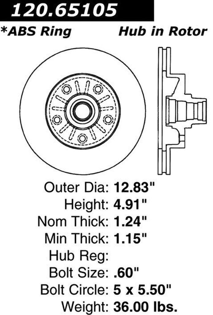 Centric Front Disc Brake Rotor for Ford (121.65105)