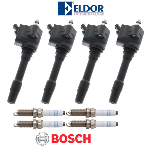 OEM Ignition Coil + Spark Plug Double Platinum (4Sets) Eldor Bosch for BMW Mini