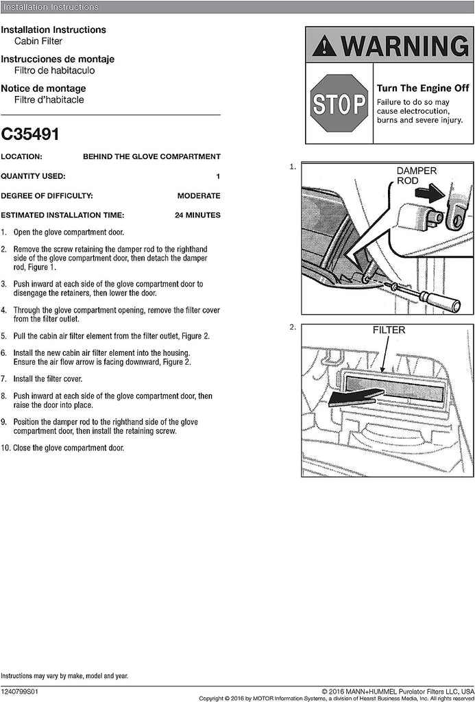 C35491 one Advanced Cabin Air Filter Compatible with Select Toyota Vehicles